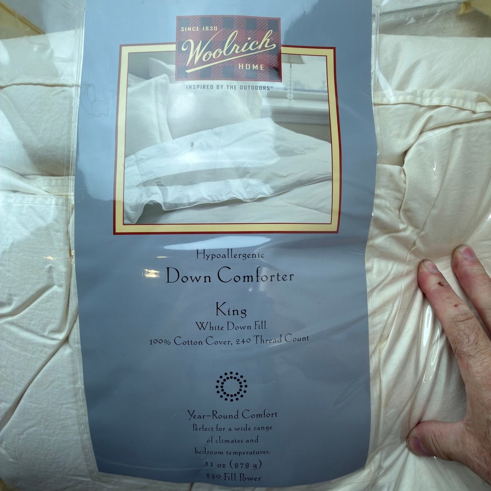 Woolrich Down Comforter King White Down Fill Cotton Solid Year-Round New